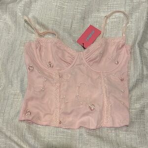 Edikted Light Pink Embroidered Top